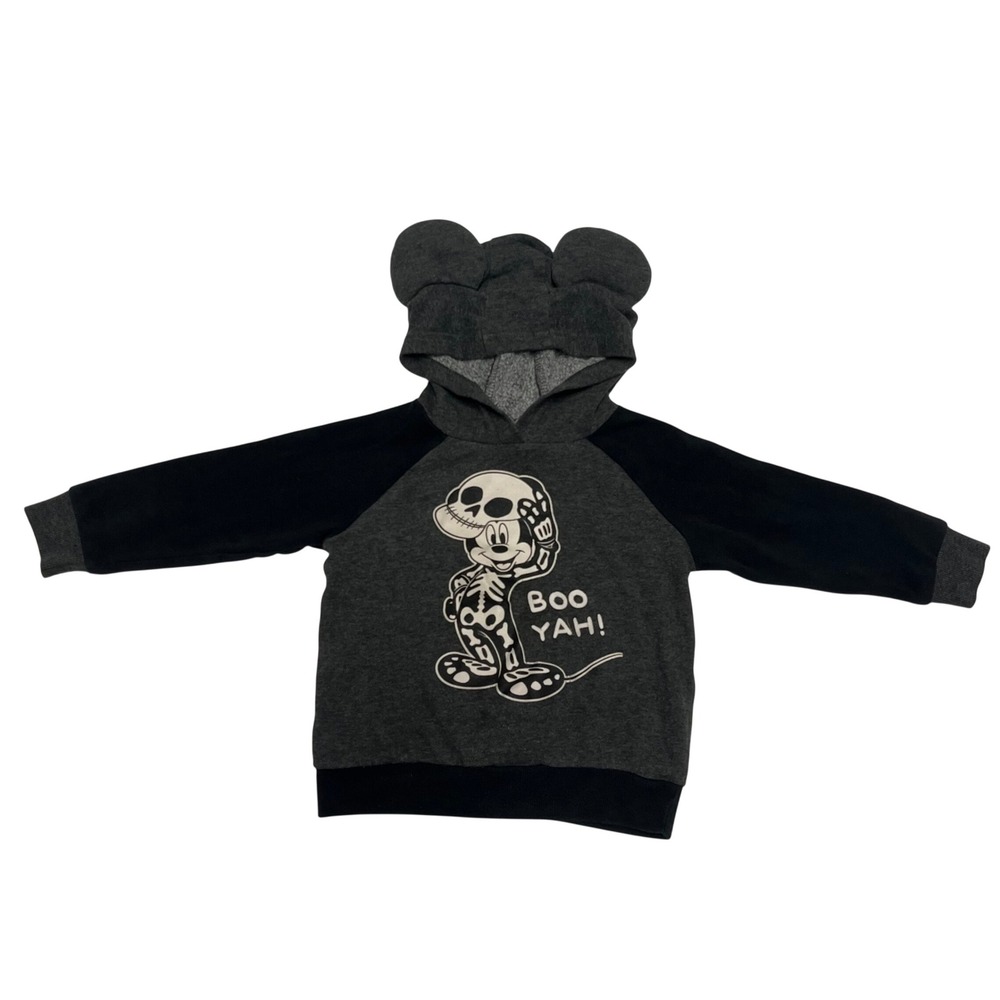 Disney Mickey Mouse Skeleton Hoodie Boo Yah Gray Black 3D Ears 2T